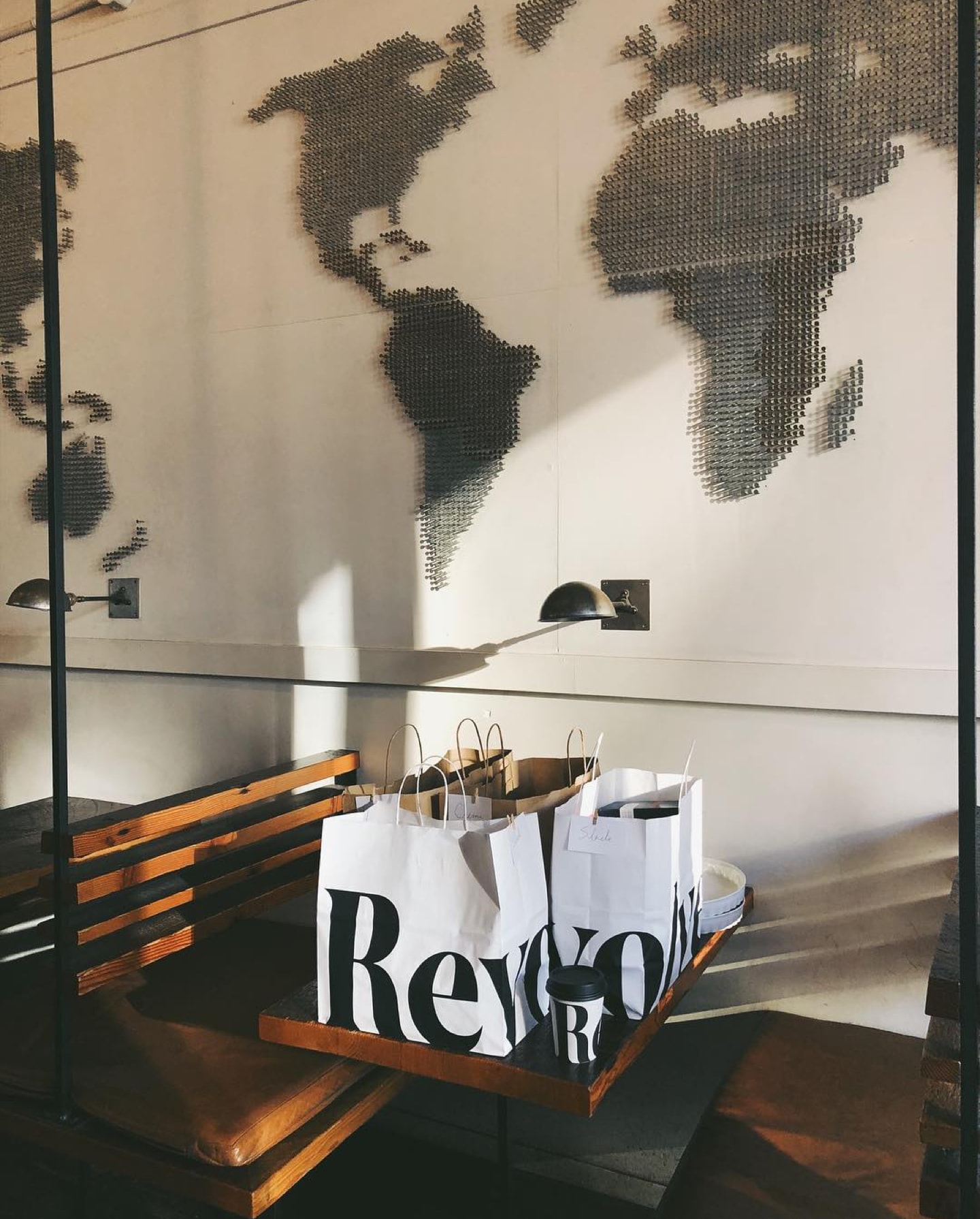 interior with shopping bags